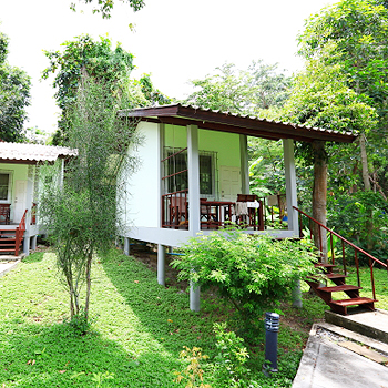 Comfortable fan bungalow at Tubtim Resort with rustic charm