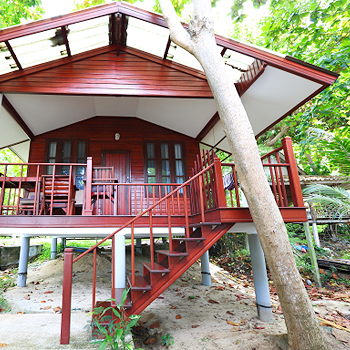 Morning view of Tubtim Resort huts, peaceful and relaxing atmosphere